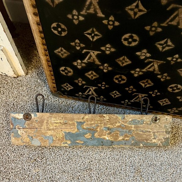 Vintage Rustic Shabby Chic Blue White Coat Hack Rack with Hooks - Picture 3 of 4